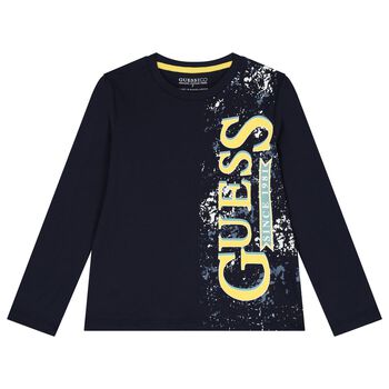 Boys Navy Blue Logo Long Sleeve Top