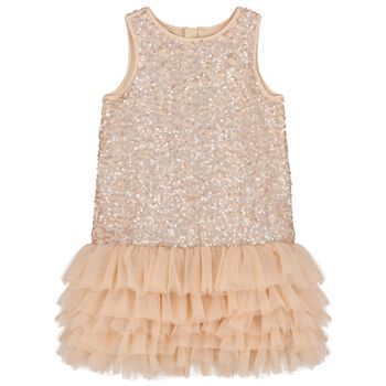 Girls Beige Embellished Tulle Dress