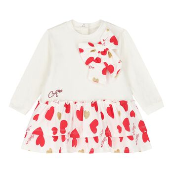 Baby Girls White & Red Hearts Dress