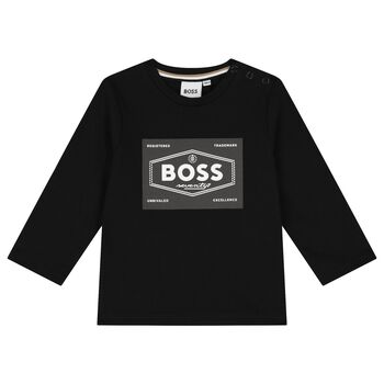 Younger Boys Black Logo Long Sleeve Top