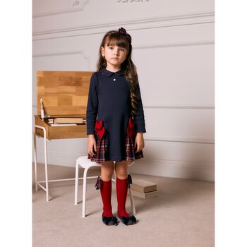 Girls Navy Blue Tartan Dress