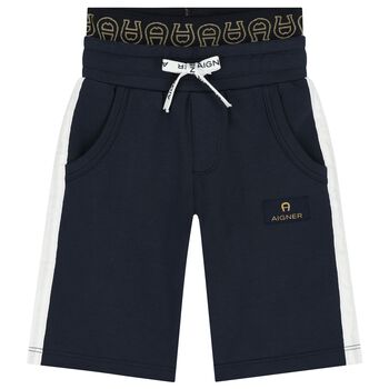 Younger Boys Navy Blue Logo Shorts