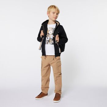 Boys Black Logo Hooded Zip Up Top