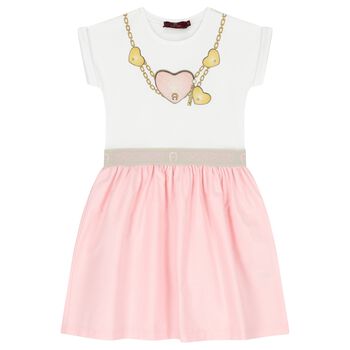 Girls White & Pink Heart Dress