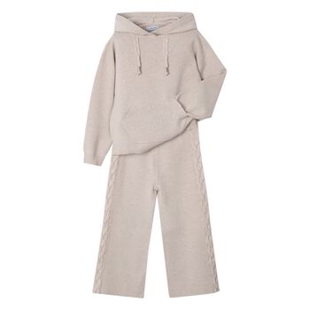 Girls Beige Knitted Trousers Set