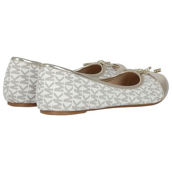 Girls Ivory & Gold Logo Ballerina Shoes