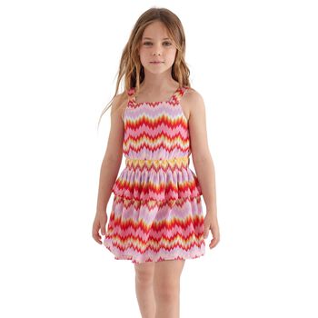 Girls Pink & Orange Zigzag Knitted Dress