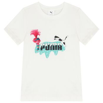 Girls White Trolls Logo T-Shirt