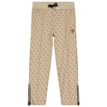 Girls Beige Logo Joggers