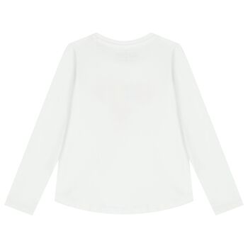 Girls White Logo Sequin Long Sleeve Top