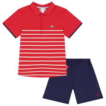 Boys Red & Navy Blue Shorts Set