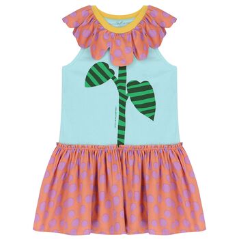 Girls Orange & Aqua Flower Dress