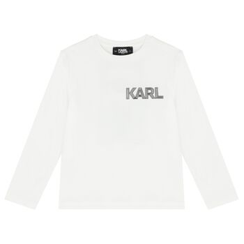 Boys White Logo Long Sleeve Top