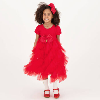 Girls Red Bow Tulle Dress