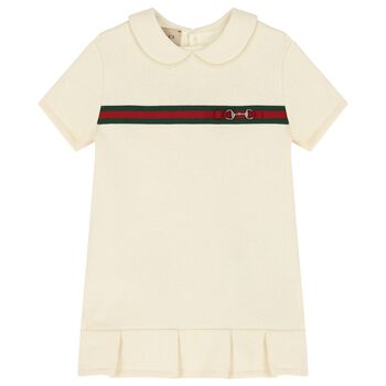 Baby Girls Ivory Web Striped Polo Dress