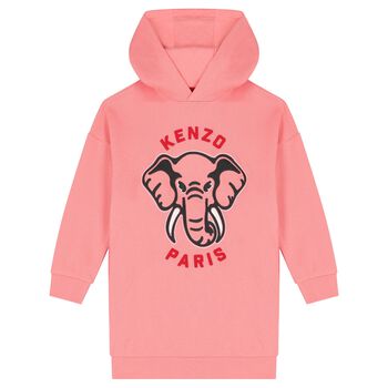 Girls Pink Logo Elephant Hooded Dress