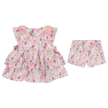 Younger Girls Pink Floral Shorts Set