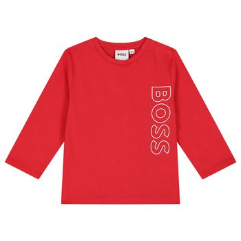 Younger Boys Red Logo Long Sleeve Top