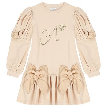 Girls Gold Logo Bow Dress