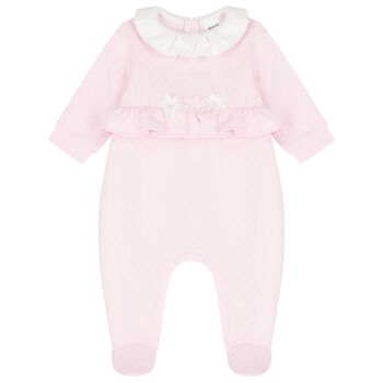 Baby Girls Pink Logo Flower Babygrow