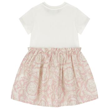 Younger Girls Ivory & Pink Barocco Dress