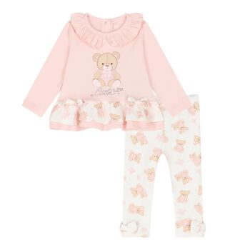 Baby Girls Pink & White Teddy Bear Leggings Set