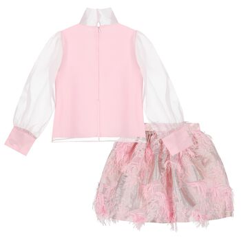 Girls Pink Bow Chiffon Skirt Set