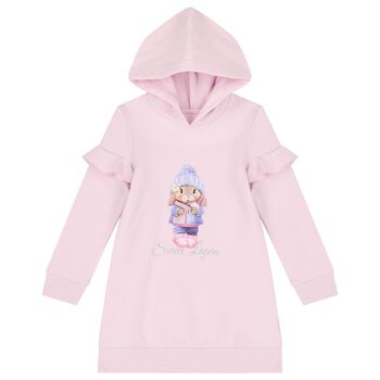 Girls Pink Logo Hooded Dress