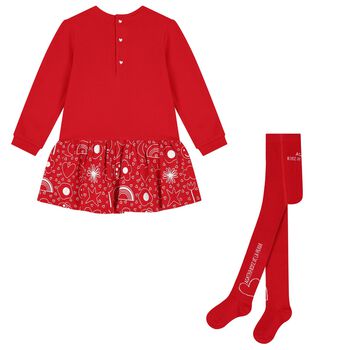 Girls Red Flower Dress Set