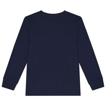 Boys Navy Blue Logo Long Sleeve Top