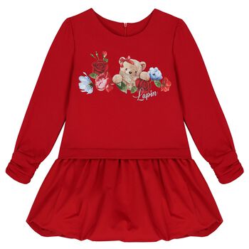 Girls Red Teddy Bear Dress