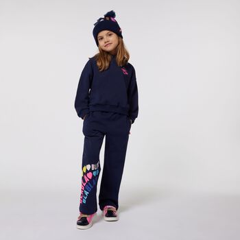 Girls Navy Blue Logo Joggers