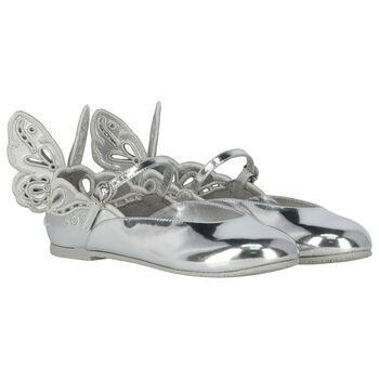 Girls Silver Butterfly Leather Shoes