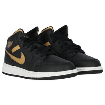 Black, White & Gold Air Jordan 1 Mid Trainers