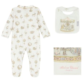 Baby Girls Ivory & Pink Carousel Babygrow Gift Set