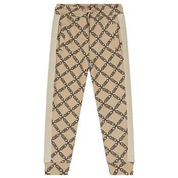 Girls Beige Logo Joggers