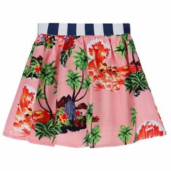 Girls Pink Printed Skirt