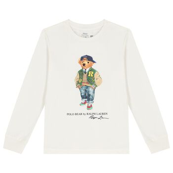 Boys Ivory Polo Bear Long Sleeve Top