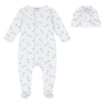 Baby White and Grey Stork Print Babygrow Set