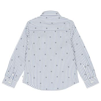 Boys White & Blue Striped Logo Shirt