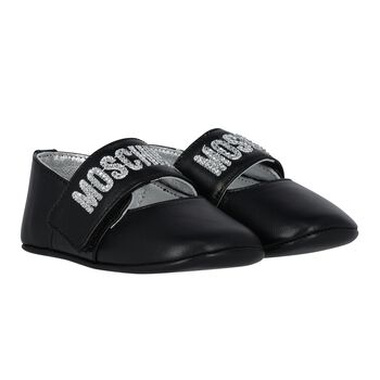 Baby Girls Black Logo Diamante Shoes