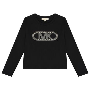 Girls Black Logo Long Sleeve Top