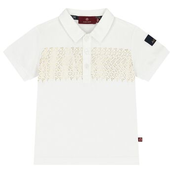 Younger Boys White & Gold Logo Polo Shirt