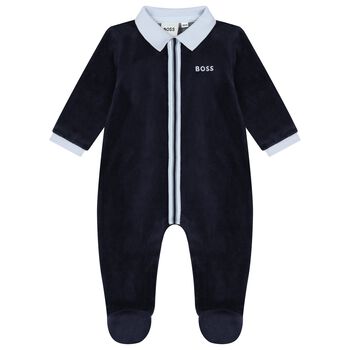 Baby Boys Navy Blue Logo Babygrow