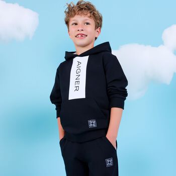 Boys Black Logo Hooded Top