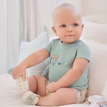 Baby Boys Aqua & Beige Elephant Shorts Set