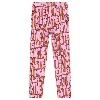 Girls Pink & Orange Logo Leggings