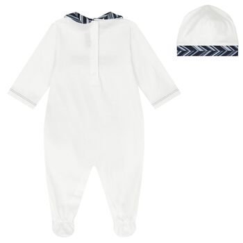 Baby Boys White & Navy Blue Babygrow Gift Set
