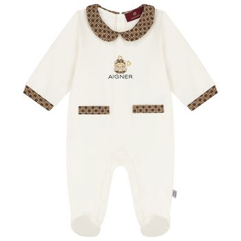 Ivory & Brown Logo Teddy Bear Babygrow