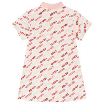 Girls Ivory & Pink Logo Polo Dress